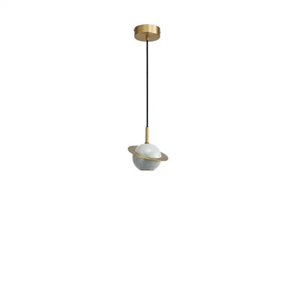Modern emerald green marble led pendant lamp with matte gray globe and gold-toned rings pendant light for dining room