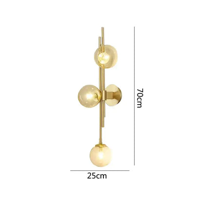 Modern emerald green white glass ball wall lamps feature gold-toned brass frame with three spherical shades for decorbites green white style