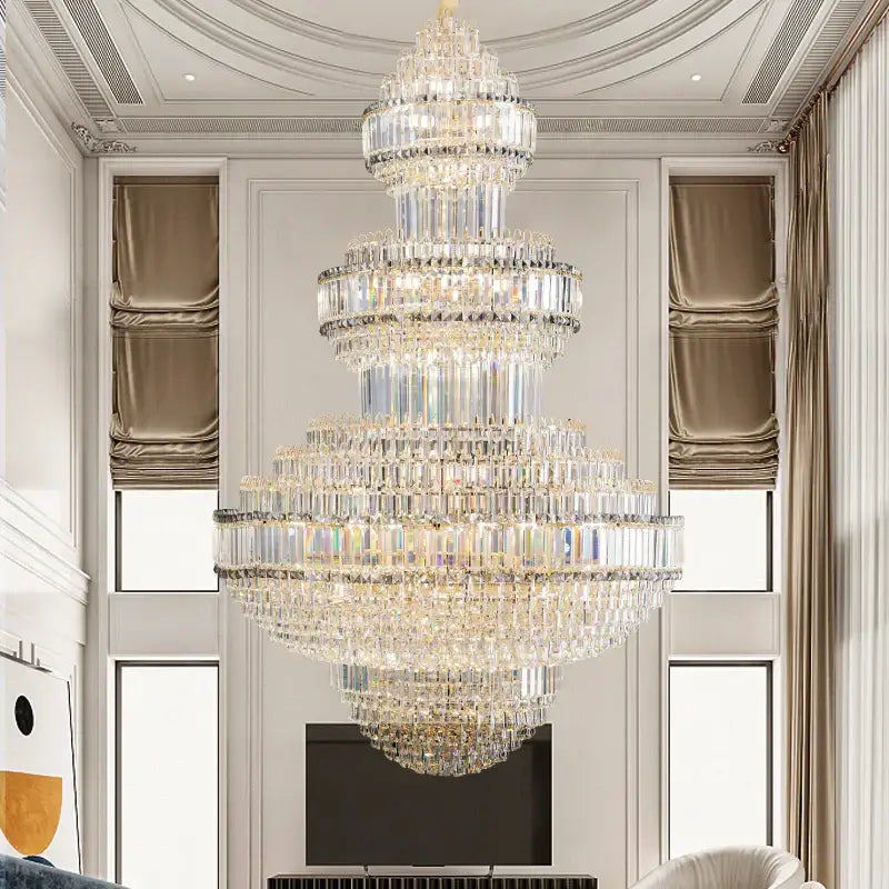 Modern European gold crystal villa chandelier pendant light with cascading clear faceted crystals for elegant decorbites decor