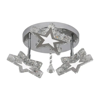 Chrome finished modern faceted crystal stars led pendant with teardrop crystal accent for dining room decorbites crystal stars