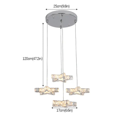 Modern chrome-finished stars led pendant with three cascading faceted crystal stars for dining room decorbites crystal stars lighting