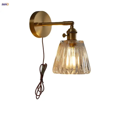 Brass-finished modern faceted glass copper wall light with clear glass shade for bedroom sconce copper wall lights