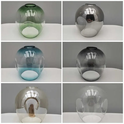 Modern faceted glass shade replacement with six spherical glass shades in green silver blue and clear for living room lamps