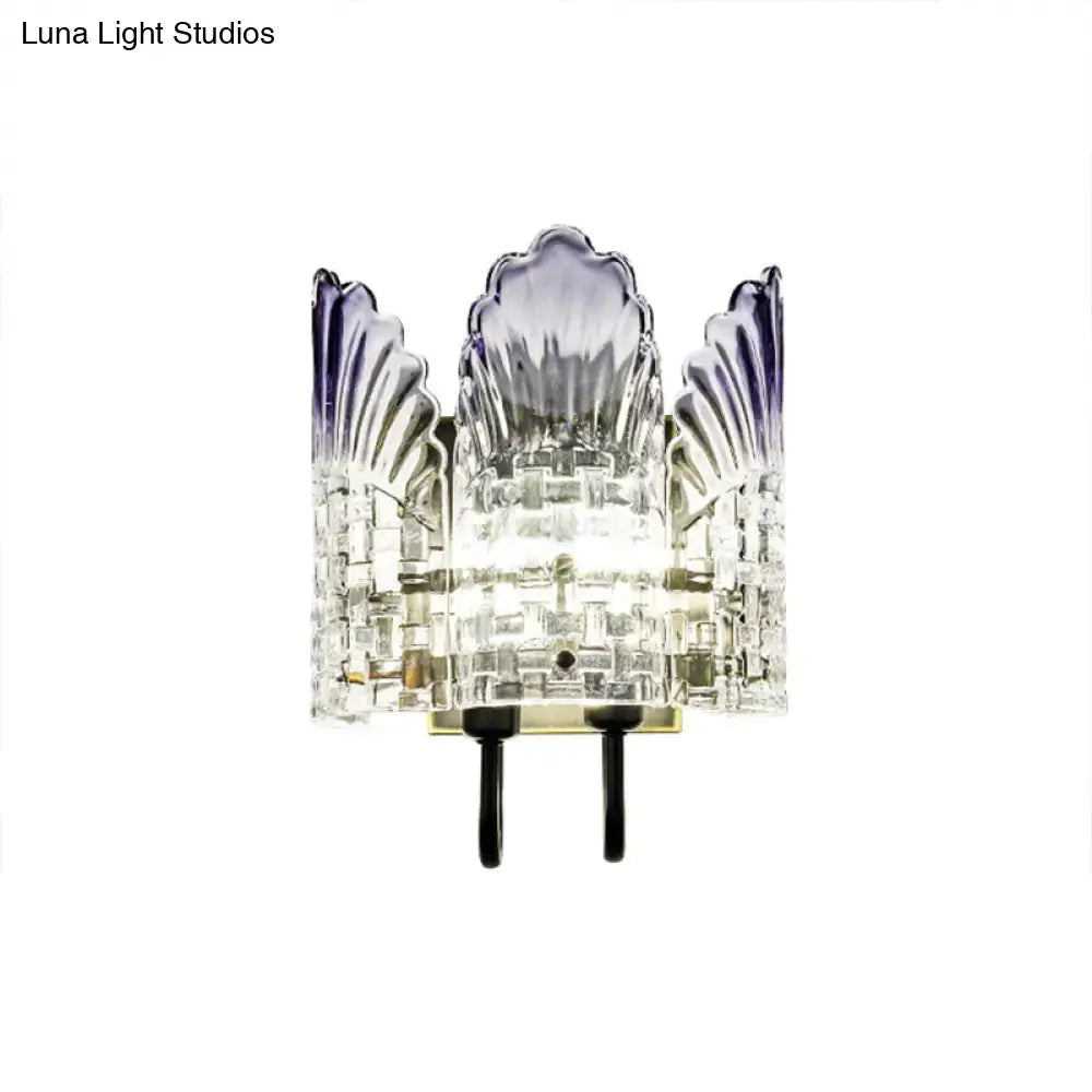 Art deco style wall lamps with clear crystal translucent glass panels in gradient purple for 110v-120v living room use
