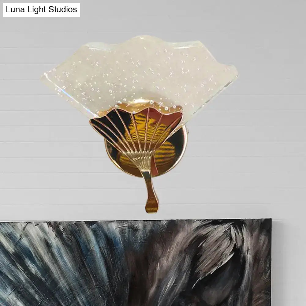 Modern fan gold led wall sconce lamp with bubble crystal frosted glass and direct wired electric gold led wall design