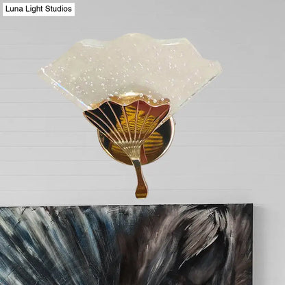Modern fan gold led wall sconce lamp with bubble crystal frosted glass and direct wired electric gold led wall design