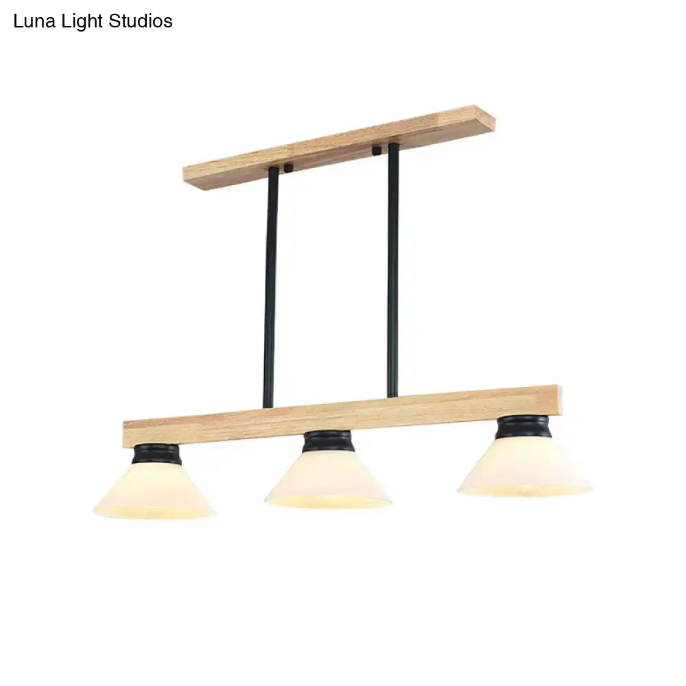 Decorbites™ nordic style linear pendant light with wooden cone shade, black metal rods, and frosted glass for kitchen island ceiling lights product