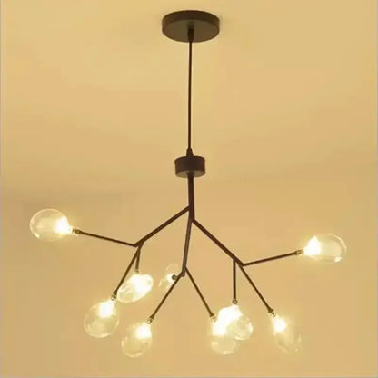 Modern firefly glass round ball chandelier with black metal frame and clear globe bulbs for dining room lighting decorbites heracleum firefly