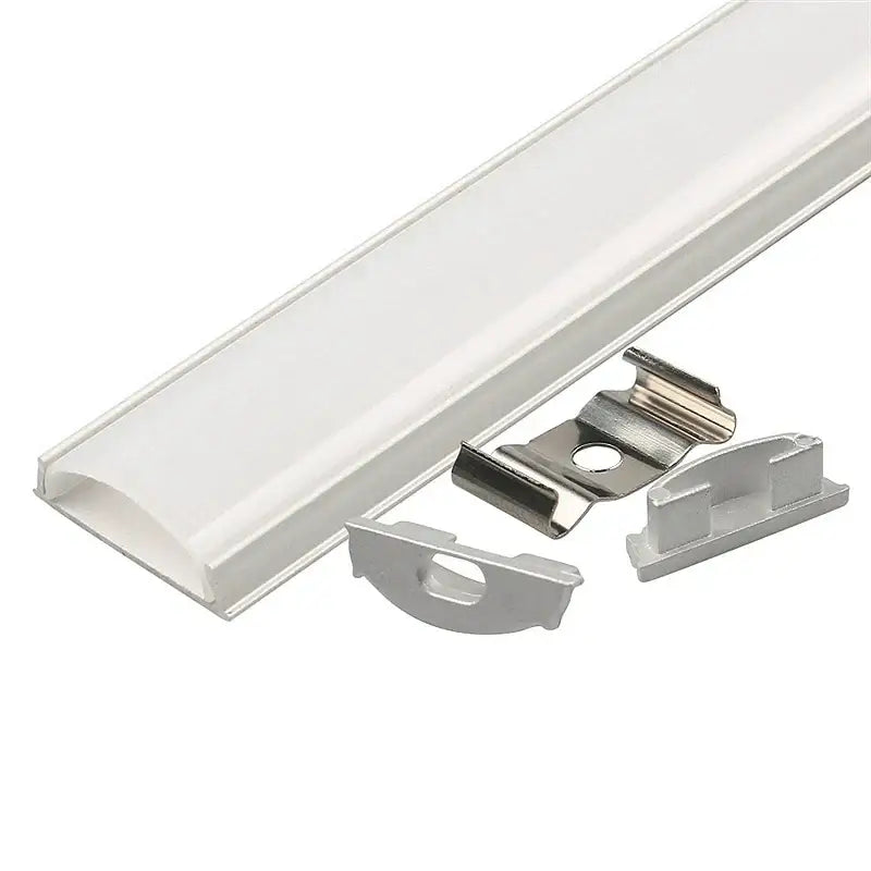 Silver aluminum profiles with frosted diffuser and mounting clips for modern flexible led strip lights in kitchen use