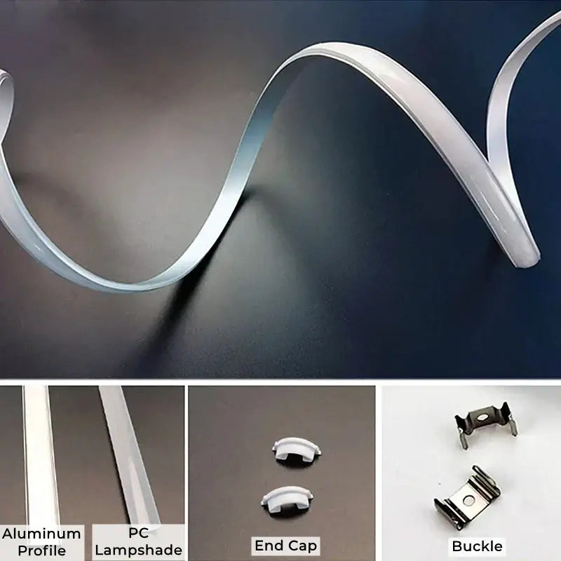 White led strip lights with curved aluminum profiles and pc lampshade for modern kitchen lighting solutions