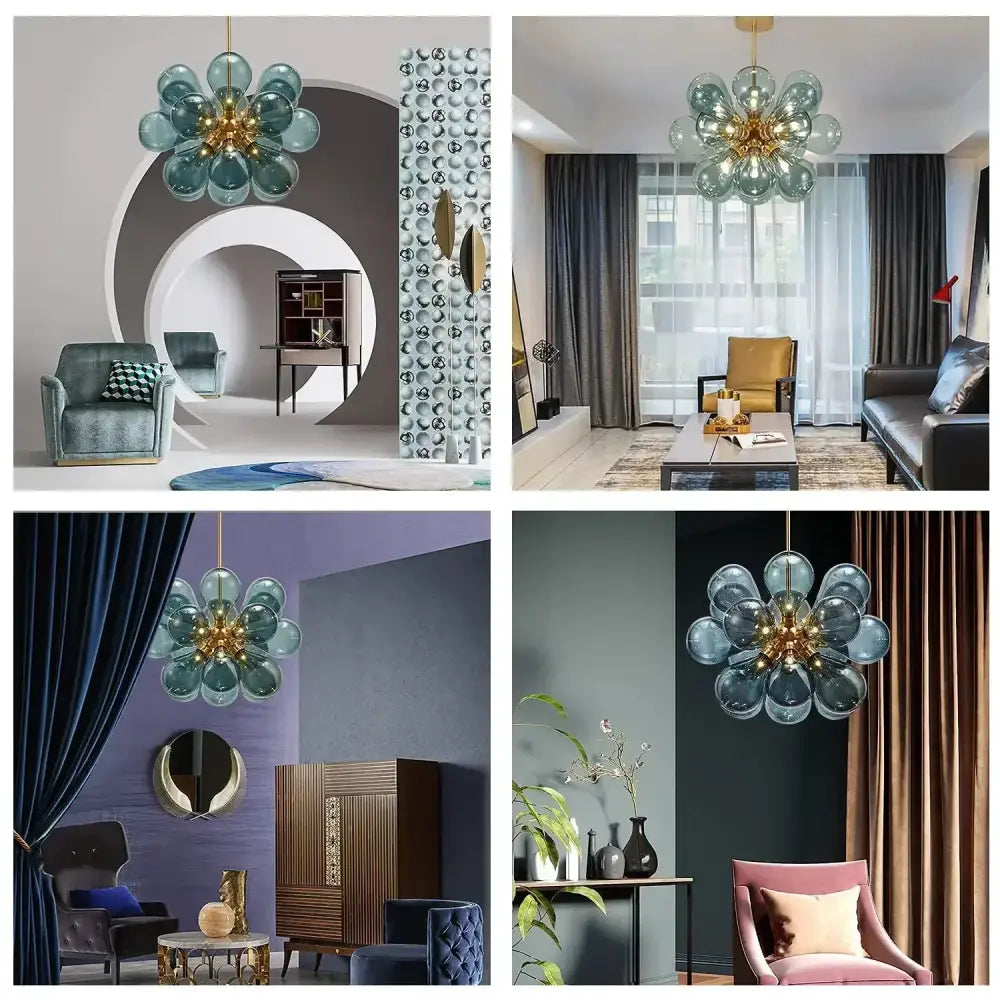Modern floral teal glass ball pendant light with translucent globes and brass fixture for dining room decorbites glass ball
