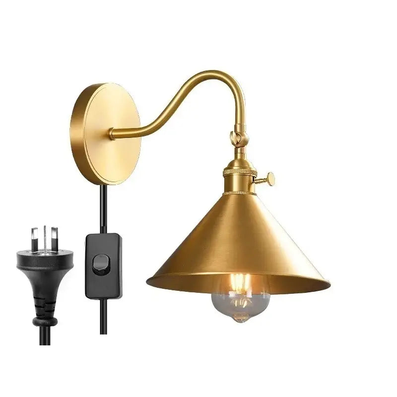 Modern fluted brass adjustable copper wall sconce with brass finish curved arm and conical shade for bedroom decorbites adjustable copper wall lighting