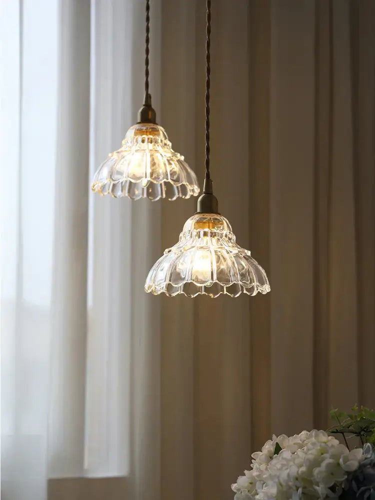 Two elegant clear glass pendant light fixtures with fluted brass glass pendant design for dining room decorbites brass glass