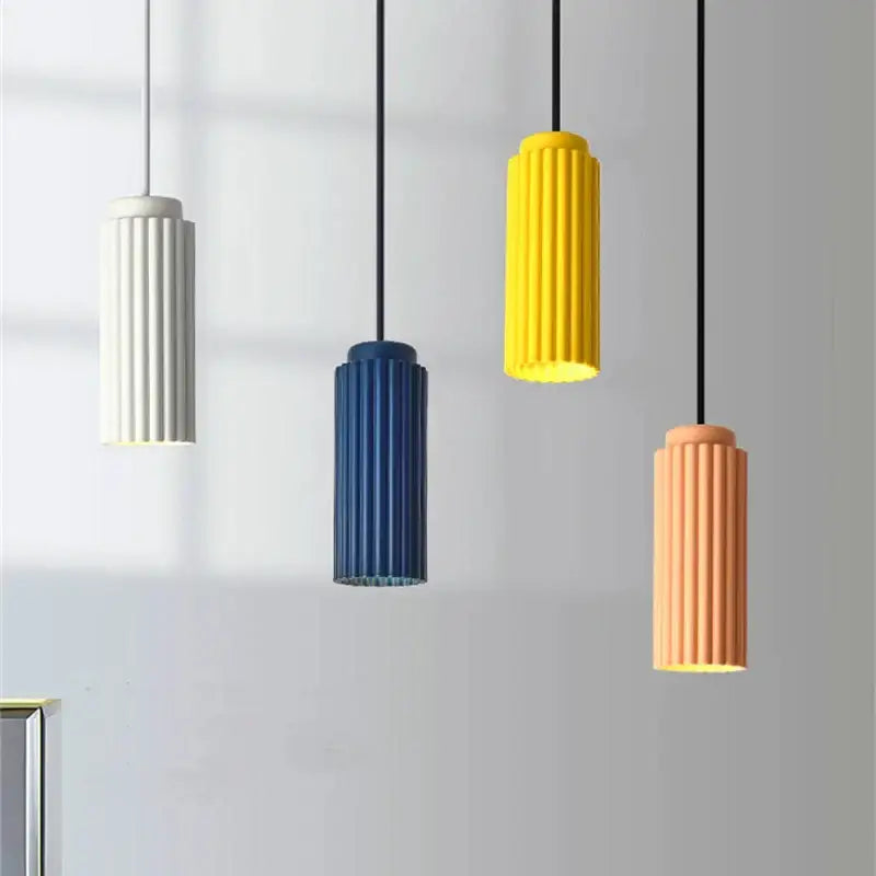 DecorBites™ led pendant lights with modern cylindrical white blue yellow and peach fluted design for bedroom kitchen dining room