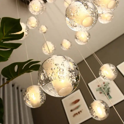 Modern frosted crystal ball chandelier pendant light with clear glass spheres and warm led decorbites crystal ball design