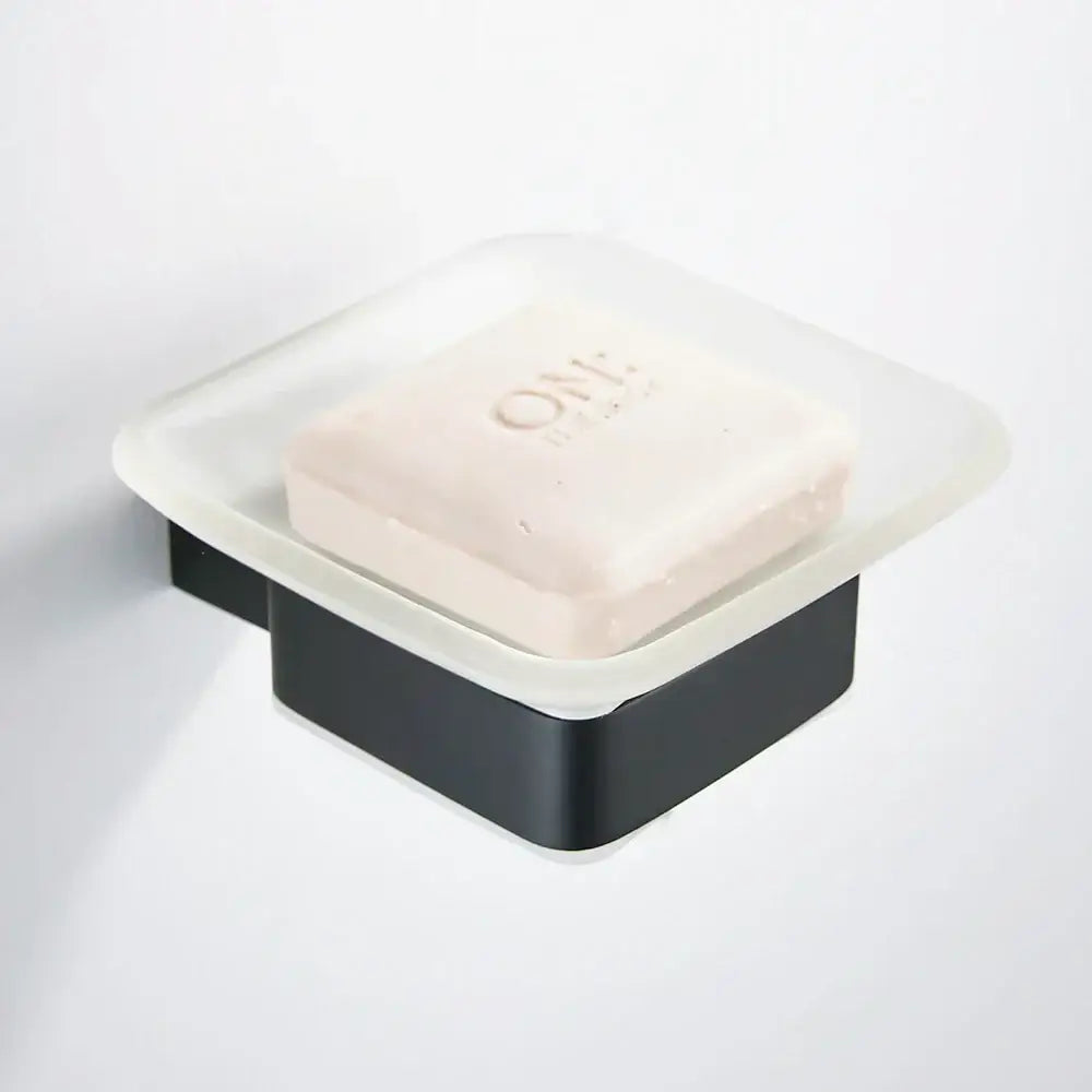 Modern frosted glass and black finish wall mount soap holder with black finish decorbites soap holder holding pink soap