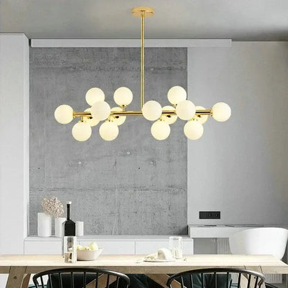 Gold-toned modern frosted glass ball led chandelier with branching design for dining room decorbites glass ball pendant light