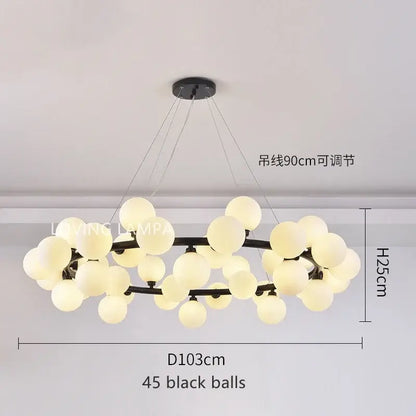 Modern black metal ball led chandelier with 45 frosted white glass ball bulbs for dining room decorbites glass ball pendant light
