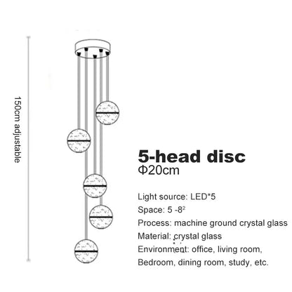 Modern frosted glass crystal ceiling chandelier with five spherical discs and slender rods by decorbites crystal ceiling
