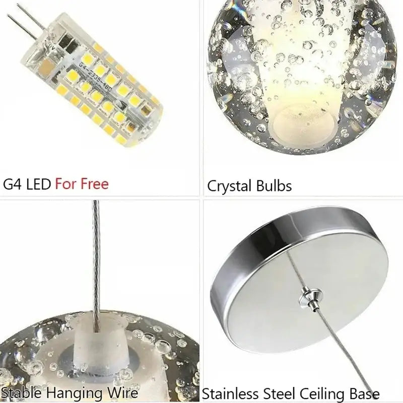 Modern frosted glass crystal ceiling chandelier with g4 led bulb, stainless steel base, and stable hanging wire by decorbites crystal ceiling