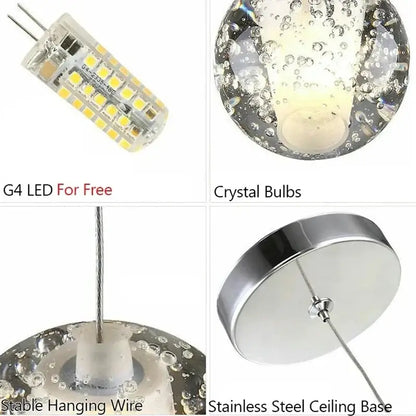 Modern frosted glass crystal ceiling chandelier with g4 led bulb, stainless steel base, and stable hanging wire by decorbites crystal ceiling