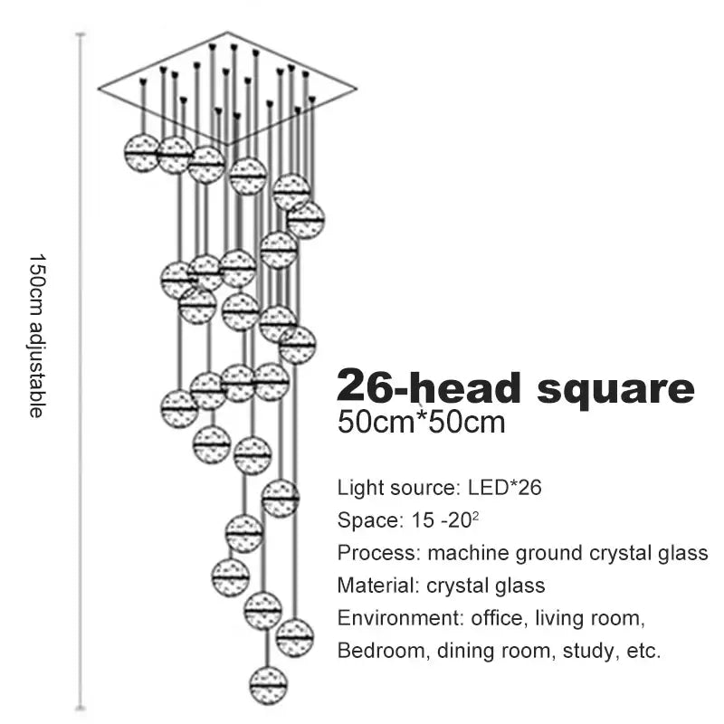 Modern frosted glass crystal ceiling chandelier with 26 crystal glass spheres on a diamond-shaped frame decorbites crystal ceiling