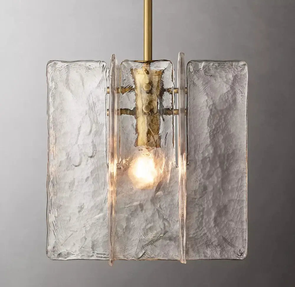 Modern frosted gray glass lattice pendant light with textured translucent panels and brass frame for dining room decorbites glass lattice pendant
