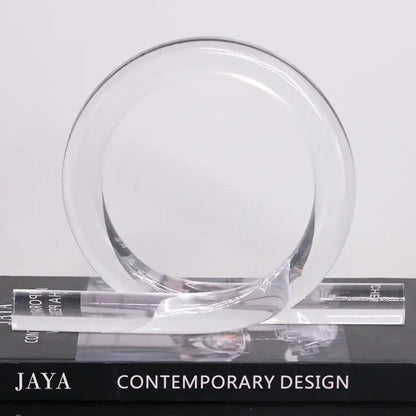 Modern geometric acrylic rope knot sculpture in clear acrylic with sleek minimalist design for home decor