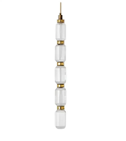 Modern geometric amber and clear glass chandelier with five white orbs and gold rings by decorbites glass chandelier