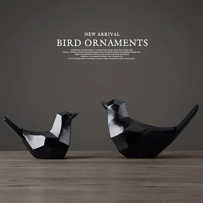 Modern geometric black couple birds resin figurines with faceted design for living room decorbites couple birds decor