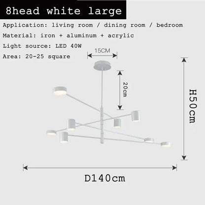 White 8-head modern geometric black gold white led chandelier made of iron aluminum and acrylic for living room decorbites black gold