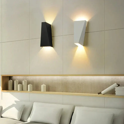 Modern geometric black and white led wall light with matte finish and warm ambient lighting for living room decorbites led wall