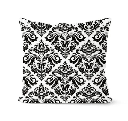 Modern geometric black and white pillowcase set featuring a damask patterned throw pillow for living room decorbites geometric design