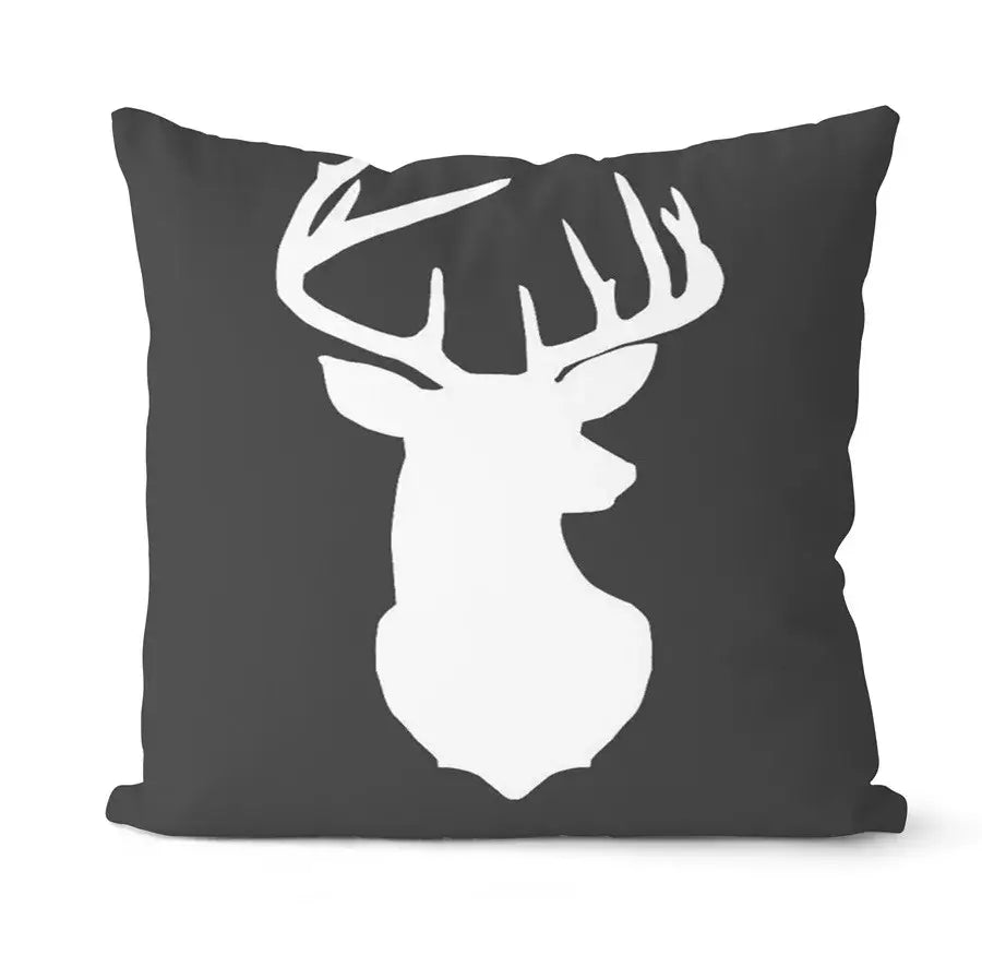 Black throw pillow with bold white deer head silhouette featuring in decorbites geometric black and white pillowcase set