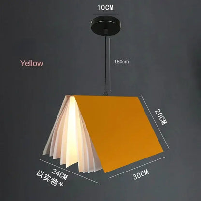 Modern geometric book pendant lamp with vibrant yellow cover and white translucent pages ideal for bedroom lighting decorbites book pendant