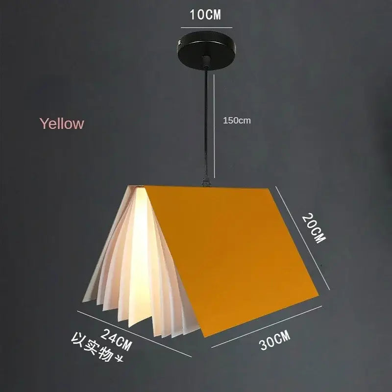 Modern geometric book pendant lamp with vibrant yellow cover and white translucent pages ideal for bedroom lighting decorbites book pendant