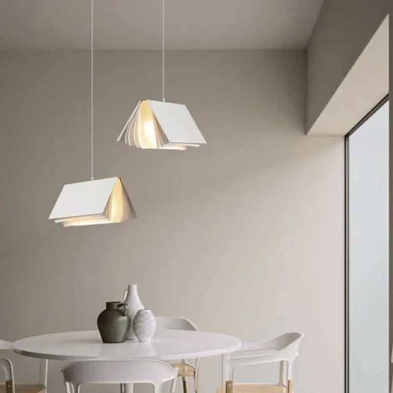 White book pendant lamp with minimalist geometric design suspended by thin cords for modern bedroom lighting decorbites pendant lamp