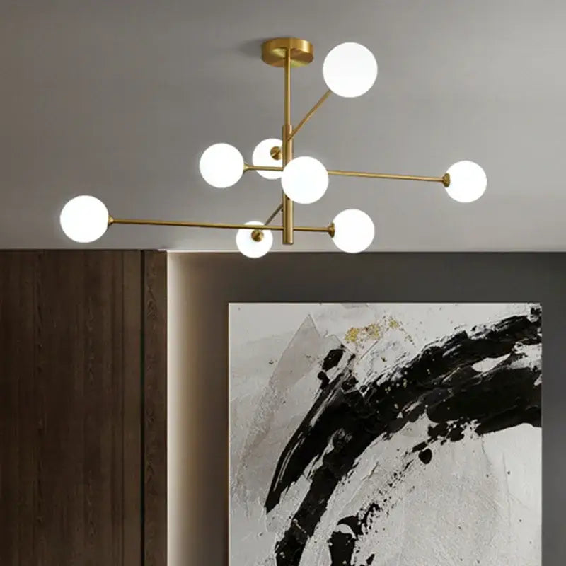 Modern geometric brass chandelier with frosted glass bulbs and brass finish for living room decorbites brass chandelier