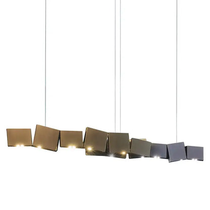 Modern geometric bronze and dark gray box shape pendant light with bronze finish and warm led illumination for dining room decor