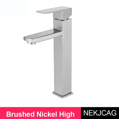 Modern geometric brushed gold basin faucet with brushed nickel high-rise rectangular spout decorbites brushed gold