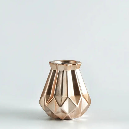 Rose gold ceramic diamond vase with faceted geometric design for modern living room decorbites ceramic diamond set