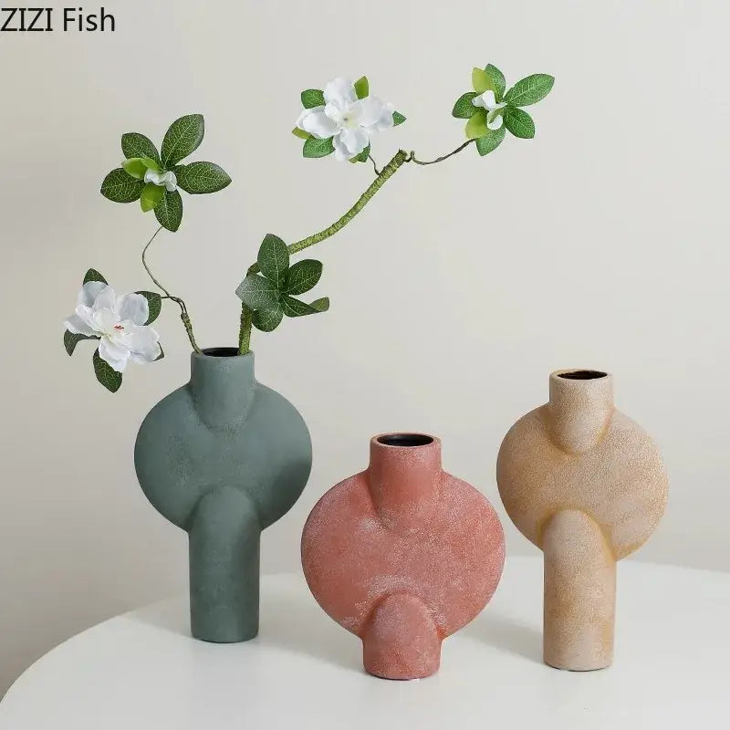 Modern geometric ceramic vase set of 4 featuring three textured decorbites geometric ceramic vases in muted tones for living room decor