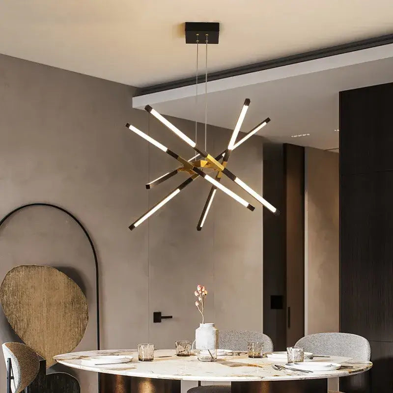 Modern geometric chrome and gold dimmable led ceiling light with black and gold starburst pendant for dining room decorbites dimmable led