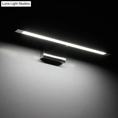 Modern geometric chrome vanity light fixture with sleek rectangular design and bright white led illumination for bathroom