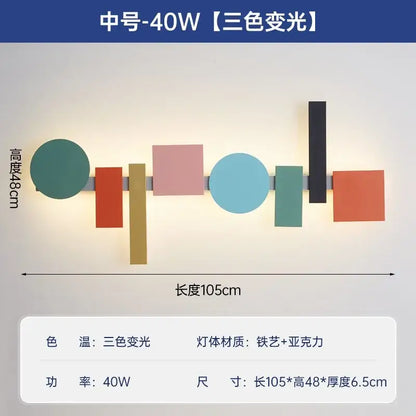 A modern geometric colorful led acrylic iron wall lamp with teal pink orange and black panels for bedroom decorbites colorful led