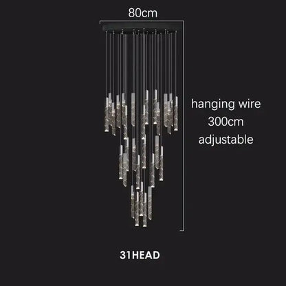 Modern black geometric decorbites crystal chrome led chandelier with 31 crystal-encrusted light heads and adjustable wire
