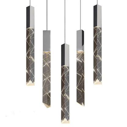 Modern geometric crystal glass led pendant light with silver black finish and gold accents for living room decorbites crystal glass
