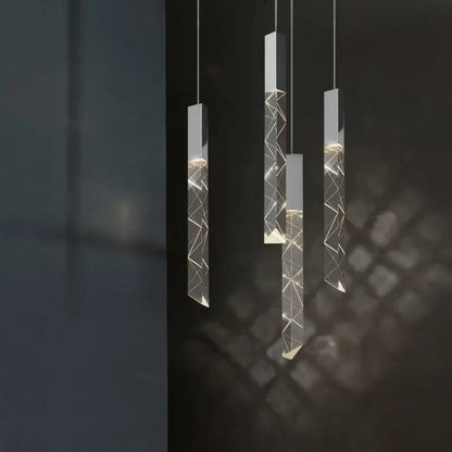 Modern geometric pendant light with clear acrylic crystal glass led body and silver caps for living room decorbites crystal glass