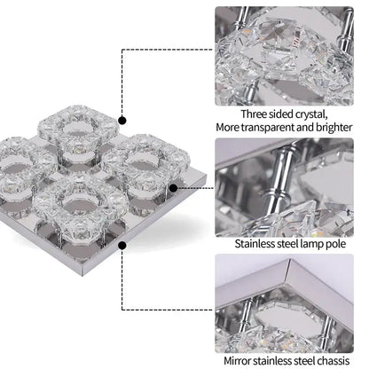 Modern geometric crystal smart led chandelier with transparent crystal accents and mirror stainless steel chassis ceiling light