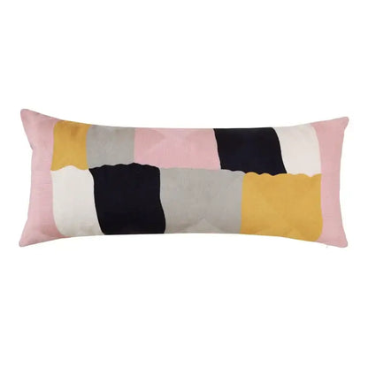 Modern geometric embroidery pillow cover with bold vertical stripes in pink mustard yellow black and gray for living room decorbites geometric embroidery